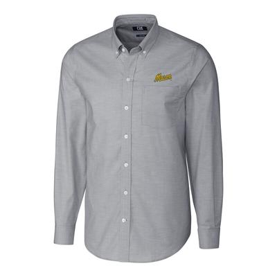 George Mason Patriots Cutter & Buck Stretch Vault Logo Oxford Long Sleeve Shirt - Charcoal