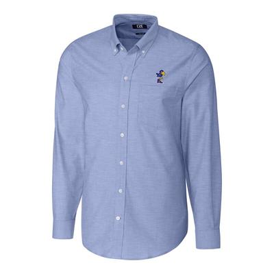 "Cutter & Buck Kansas Jayhawks Blue Stretch Vault Logo Oxford Long Sleeve Shirt"