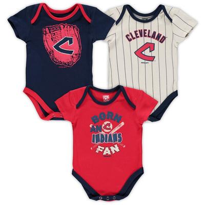 "Cleveland Indians Newborn Navy/Red/Cream Three-Pack Number One Bodysuit"