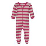 Leveret Girls' Footies Berry/Chime - Berry & Chime Stripe Footie - Infant & Toddler screenshot. Infant Bodysuits directory of Clothes.