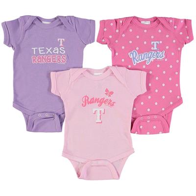 Girls Infant Soft as a Grape Pink/Purple Texas Rangers 3-Pack Rookie Bodysuit Set, Infant Girl's, Si