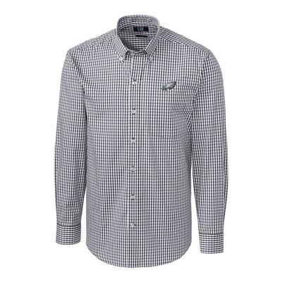 Philadelphia Eagles Cutter & Buck Big Tall Stretch Gingham Long Sleeve Woven Button Down Shirt - Cha