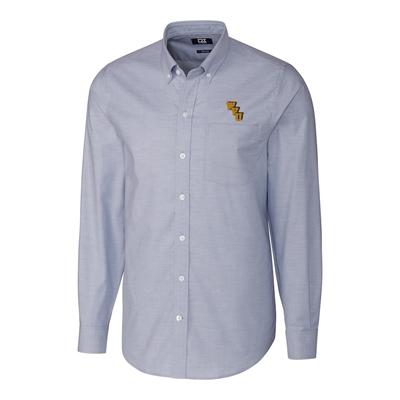 "Cutter & Buck West Virginia Mountaineers Light Blue Stretch Vault Logo Oxford Long Sleeve Shirt"