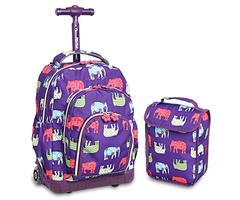 J World New York Kids' Lollipop Rolling Backpack with Lunch Bag, Elephant