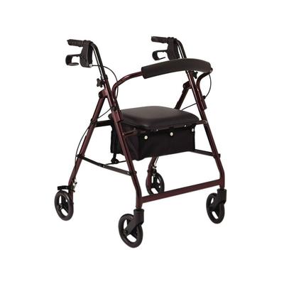 Medline Aluminum Lightweight Folding 4-Wheel Rollator in Burgundy