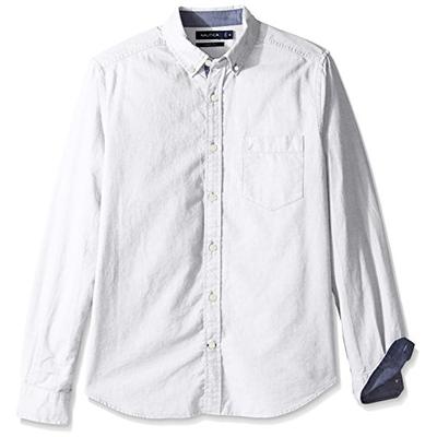 Nautica Men's Big Long Sleeve Button Down Solid Oxford Shirt, White, LT Tall