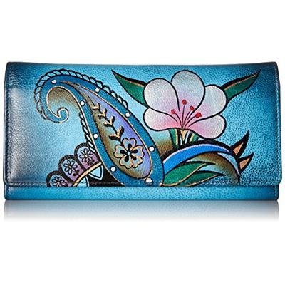 Anna by Anuschka Hand Painted Leather | Triple Compartment Wallet/Clutch | Denim Paisley