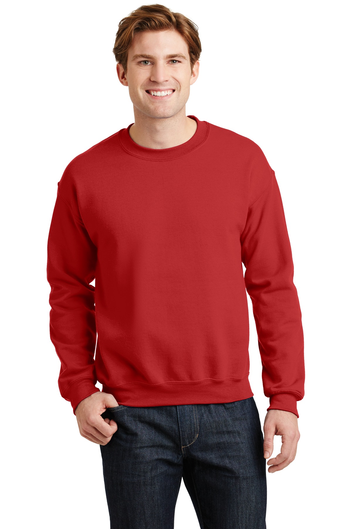 Gildan G180 Adult Heavy Blend 8 oz. 50/50 Fleece Crew T-Shirt in Red size Medium | Cotton Polyester 18000, G18000