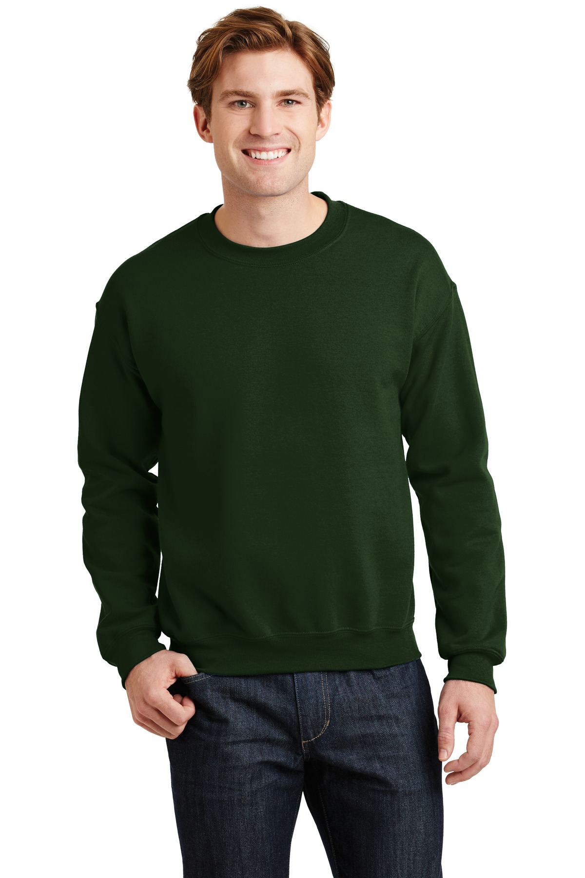 Gildan G180 Adult Heavy Blend 8 oz. 50/50 Fleece Crew T-Shirt in Forest Green size 4XL | Cotton Polyester 18000, G18000