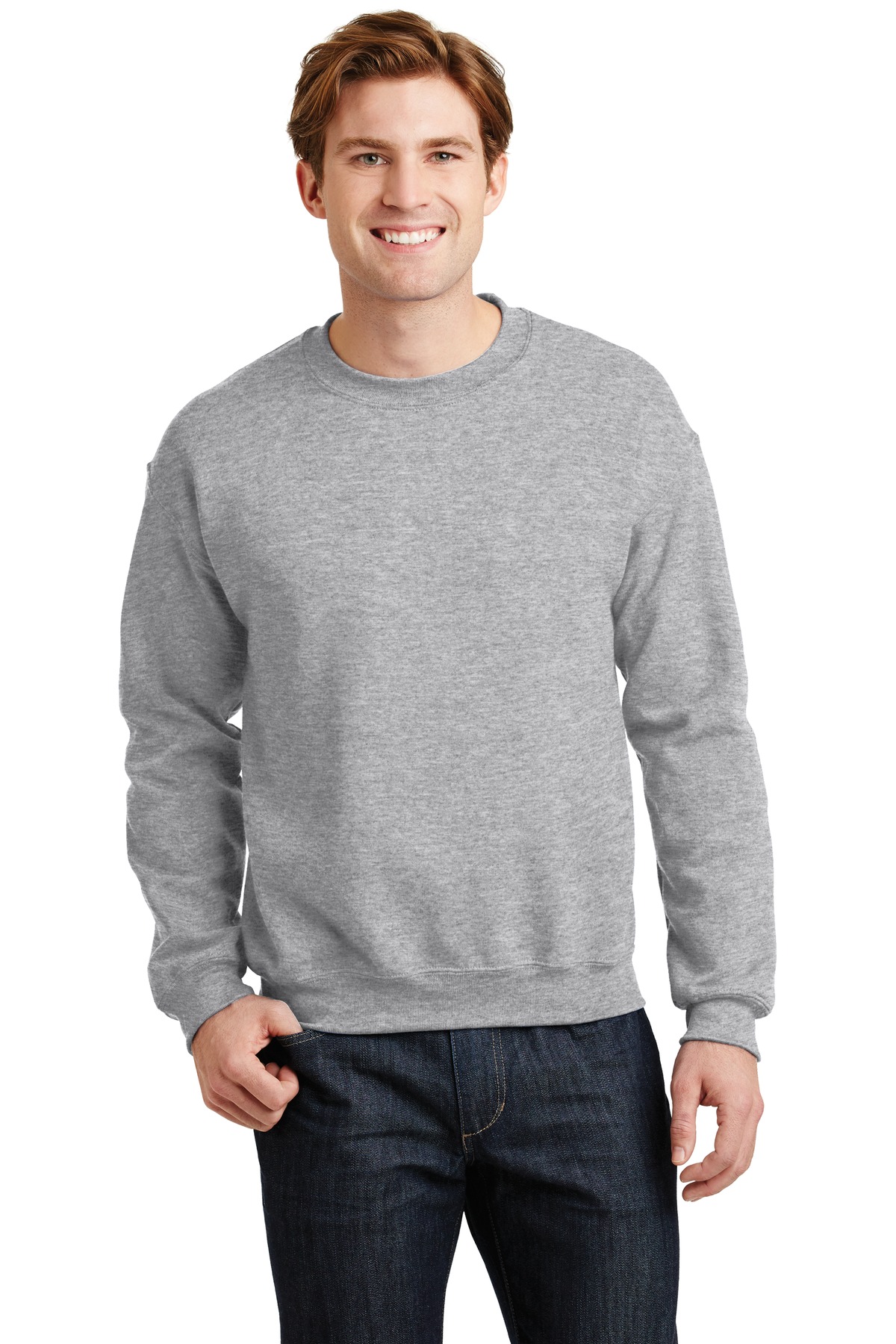 Gildan G180 Adult Heavy Blend 8 oz. 50/50 Fleece Crew T-Shirt in Sport Grey size XL | Cotton Polyester 18000, G18000