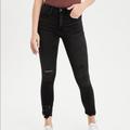 American Eagle Outfitters Jeans | Ae Cropped High Waist Jeggings W/ Embroidered Hem | Color: Black | Size: 6l
