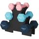SONGMICS Hex Dumbbells Set with Stand - 2 x 1 kg, 2 x 2 kg, 2 x 3 kg, Neoprene Matte Finish, Hand Weights for Home Exercise, Pink, Aqua, and Blue SYL612MK