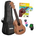 CASCHA HH 2027 FR Premium Mahagoni Sopran Ukulele Bundle mit französischer Ukulelenschule, Stimmgerät, gepolsterter Tasche, 3 Picks und Aquila Qualitäts-Saiten Braun