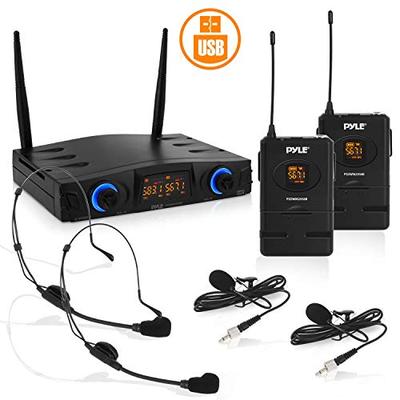 Compact UHF Wireless Microphone System - Pro Portable Dual Channel Desktop Digital Mic Receiver Set