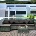 Latitude Run® 6 Piece Rattan Sectional Seating Group w/ Cushions Synthetic Wicker/All - Weather Wicker/Wicker/Rattan in White | Outdoor Furniture | Wayfair