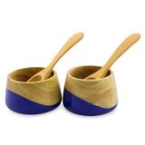 Union Rustic Trosky 4 Piece Salsa & Spoon Hand-Crafted Serving Bowl Set Wood in Blue/Brown/Yellow | 2.2 H x 3.9 W x 3.9 D in | Wayfair 211784