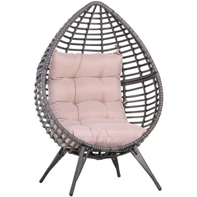 Outsunny - Rattansessel in Tropfenform, Gartensessel mit Sitzkissen, Erhöhter Rattanstuhl, Stahl, Image