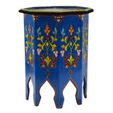 Bungalow Rose Handmade Moroccan Table Blue Wood/Solid Wood in Blue/Brown/Green | 20.5 H x 14.75 D in | Wayfair C56C36F758C14B248444C2CD46638EFC