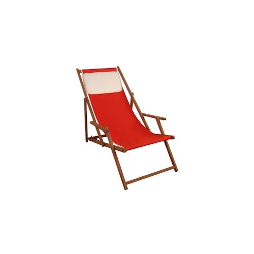 Sonnenliege Deckchair rot Liegestuhl klappbare Gartenliege Holz Strandstuhl Gartenmöbel 10-308 KH