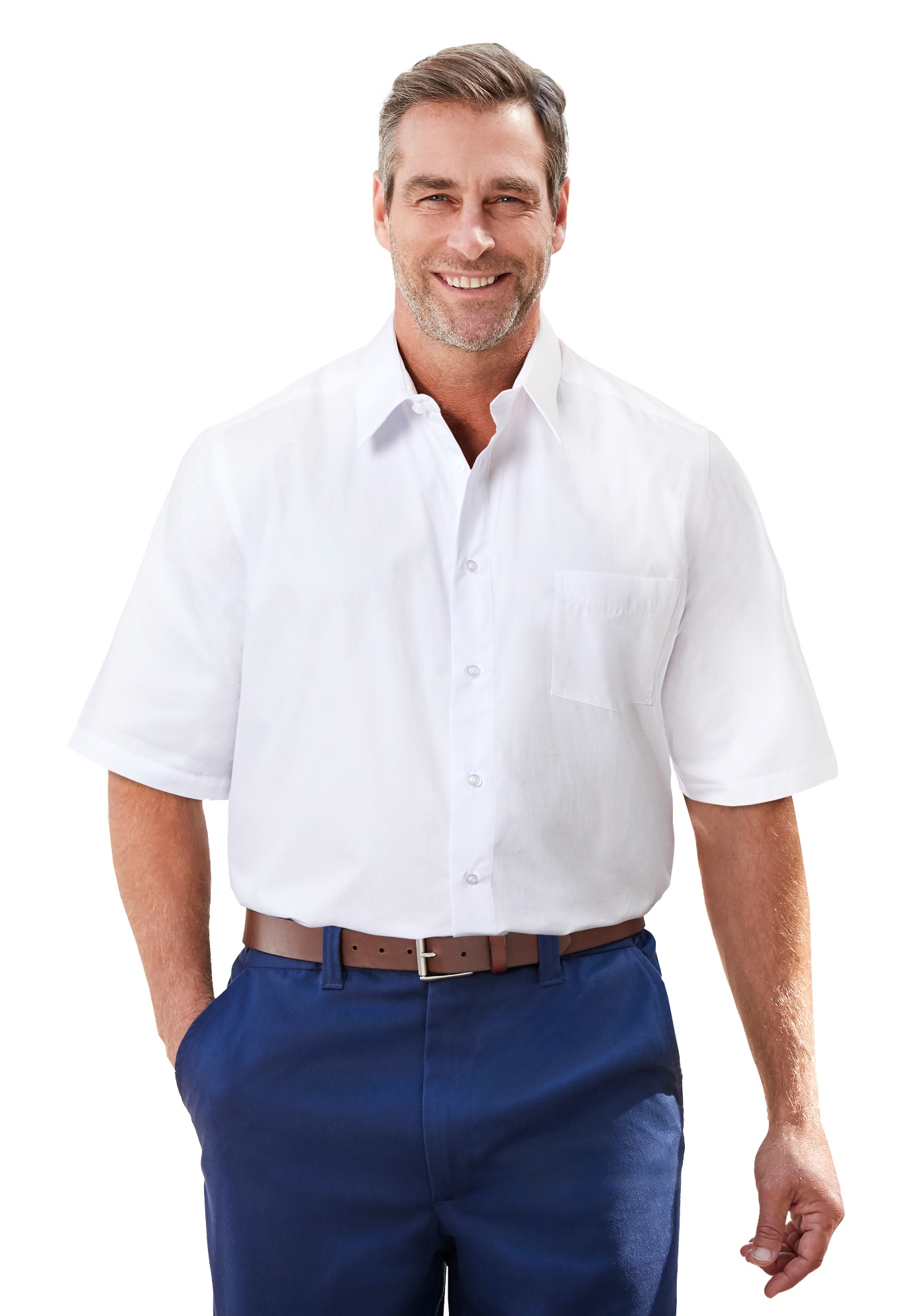 Men’s Big & Tall Wrinkle-Free Short-Sleeve Dress Shirt by KS Signature in White (Size 20)