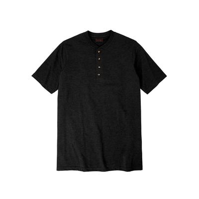 Men’s Big & Tall Heavyweight Longer-Length Short-Sleeve Henley Shirt by Boulder Creek in Black (Size 3XL)