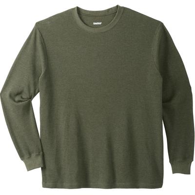 Men's Big & Tall Waffle-knit Thermal Crewneck Tee by KingSize in Heather Olive (Size 6XL) Long Underwear Top