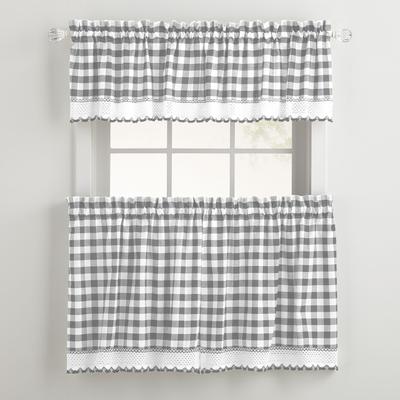 Wide Width Buffalo Check Tier Curtain Set, Valance Not Included by BrylaneHome in Grey (Size 58" W 36" L) Window Curtain