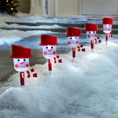 Snowman Solar Pathway Light Stakes, Set of 6 by BrylaneHome in Snowman Christmas Decoration