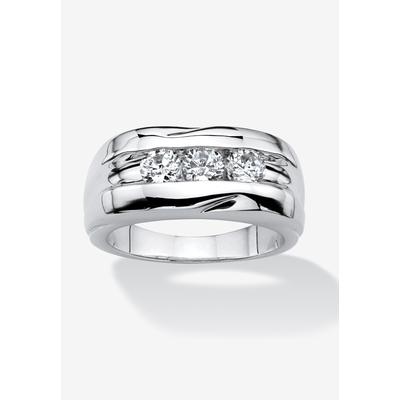 Men's Platinum Plated Cubic Zirconia 3 Stone Channel Set Wedding Band Ring by PalmBeach Jewelry in Platinum (Size 8)