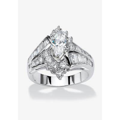 Platinum-Plated Marquise Engagement Ring Cubic Zirconia by PalmBeach Jewelry in Silver (Size 10)