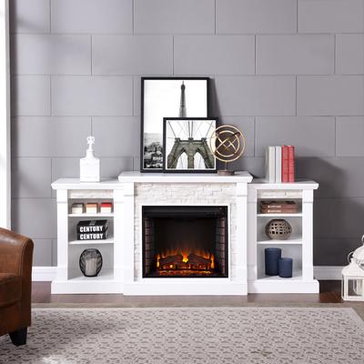 Gallatin Simulated Stone Electric Fireplace with B...