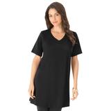 Plus Size Women's Short-Sleeve V-Neck Ultimate Tunic by Roaman's in Black (Size 3X) Long T-Shirt Tee