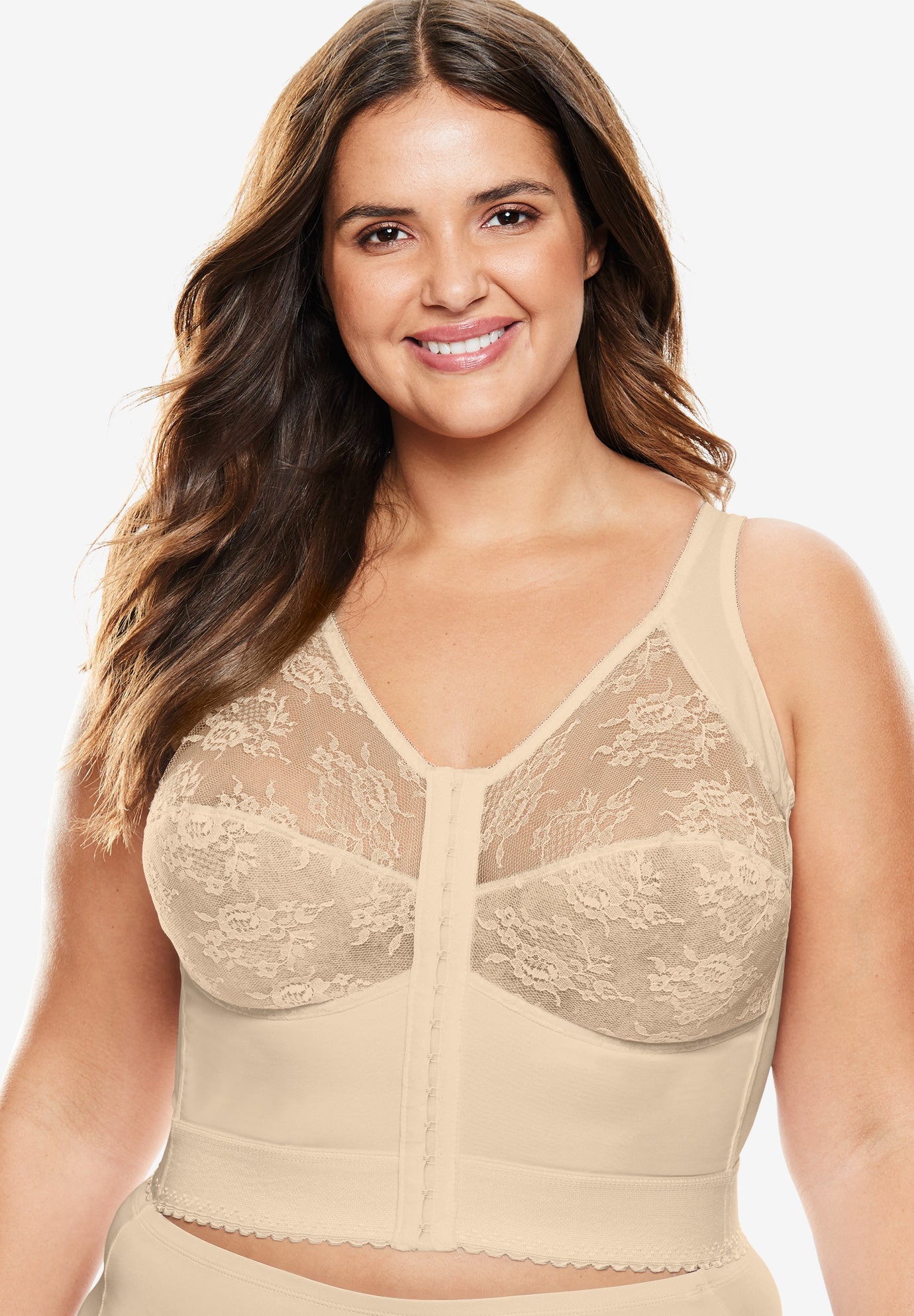 Plus Size Women's Front-Close Longline Wireless Posture Bra by Comfort Choice in Beige (Size 48 C)