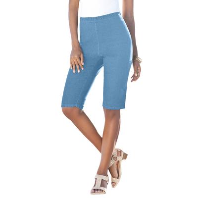 Plus Size Women's Comfort Stretch Bermuda Jean Short by Denim 24/7 by Roamans in Light Stonewash (Size 14 W)