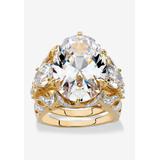 Gold-Plated Oval Cut Bridal Ring Set Cubic Zirconia (15 3/4 cttw TDW) by PalmBeach Jewelry in Gold (Size 8)