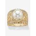 Gold over Sterling Silver Simulated Pearl and Cubic Zirconia Ring by PalmBeach Jewelry in Gold (Size 8)