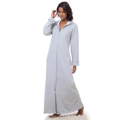 Plus Size Women's Long Hooded Fleece Sweatshirt Robe by Dreams & Co. in Heather Grey (Size L)