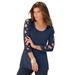 Plus Size Women's Lattice-Sleeve Ultimate Tee by Roaman's in Navy (Size 30/32) Shirt