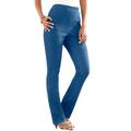 Plus Size Women's Straight-Leg Comfort Stretch Jean by Denim 24/7 in Light Stonewash Sanded (Size 34 W) Elastic Waist Denim