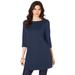Plus Size Women's Boatneck Ultimate Tunic with Side Slits by Roaman's in Navy (Size 26/28) Long Shirt