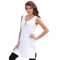 Plus Size Women's Button-Front Henley Ultimate Tunic Tank by Roaman's in White (Size 5X) Top 100% Cotton Sleeveless Shirt