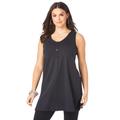 Plus Size Women's Button-Front Henley Ultimate Tunic Tank by Roaman's in Black (Size 4X) Top 100% Cotton Sleeveless Shirt