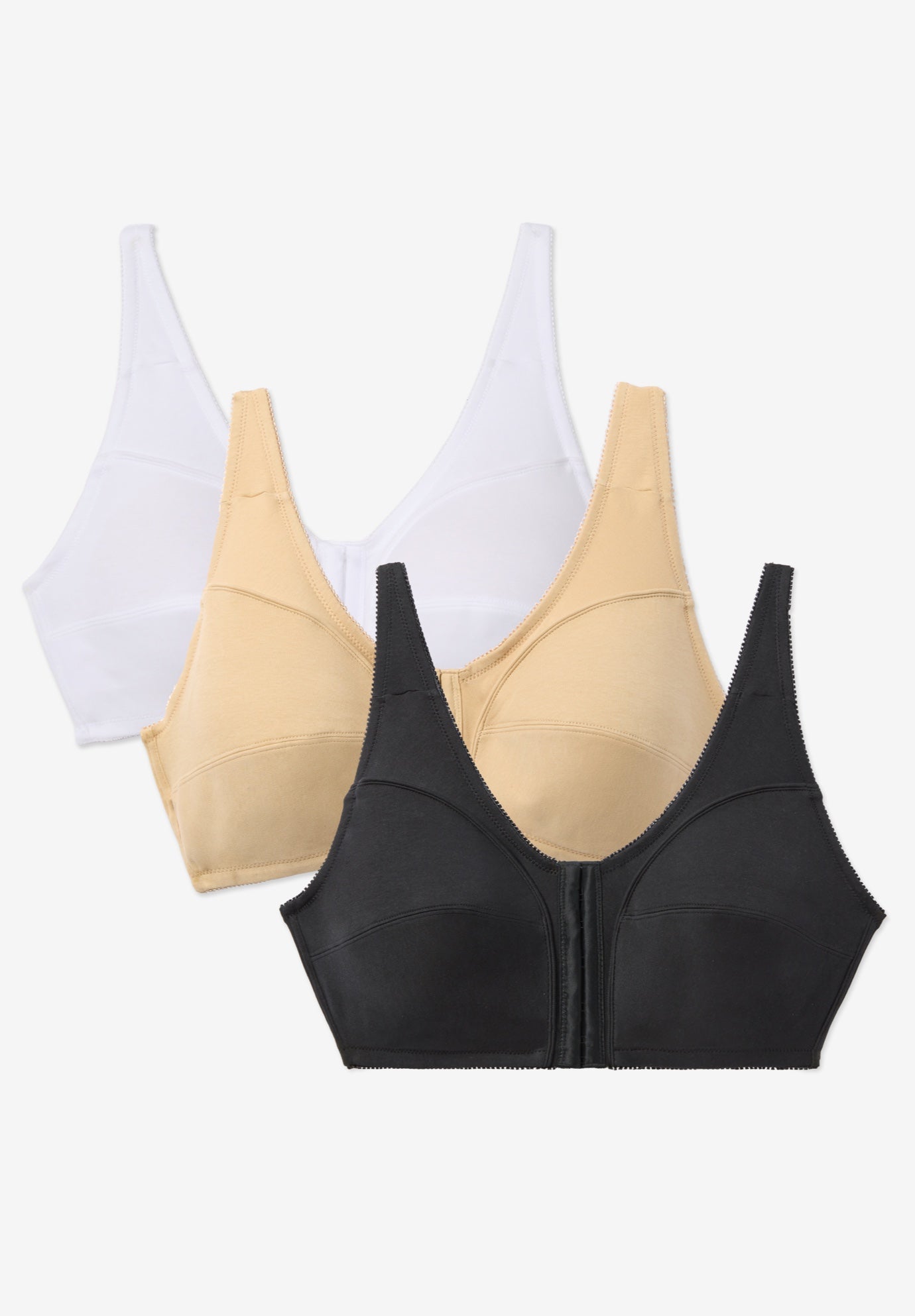 Plus Size Women's 3-Pack Front-Close Cotton Wireless Bra by Comfort Choice in Basic Assorted (Size 48 B)