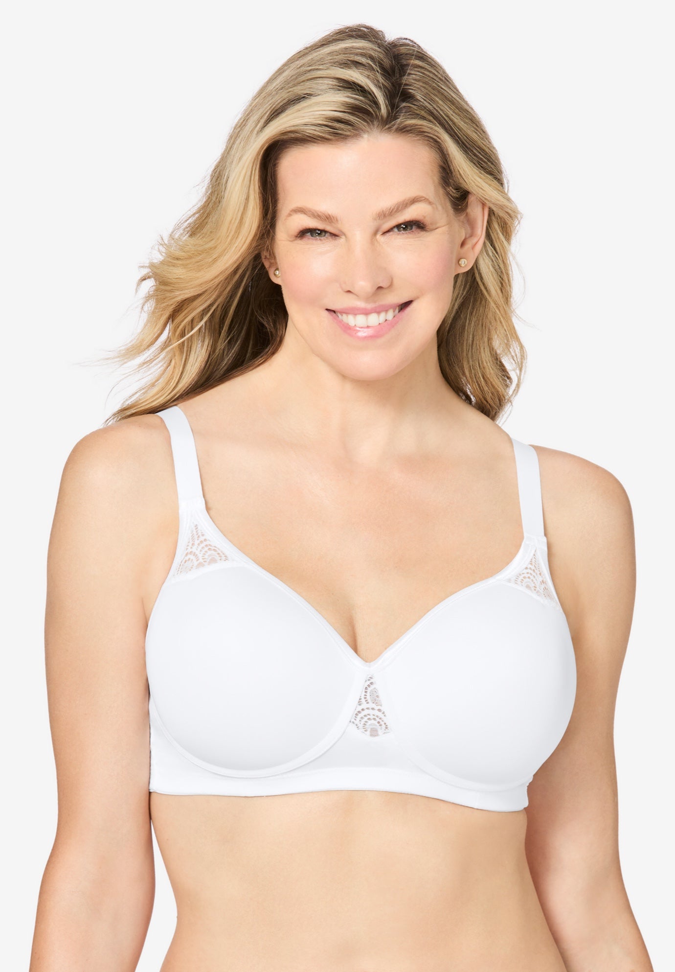 Plus Size Women's Stay-Cool Wireless Wicking T-Shirt Bra by Comfort Choice in White (Size 42 DD)