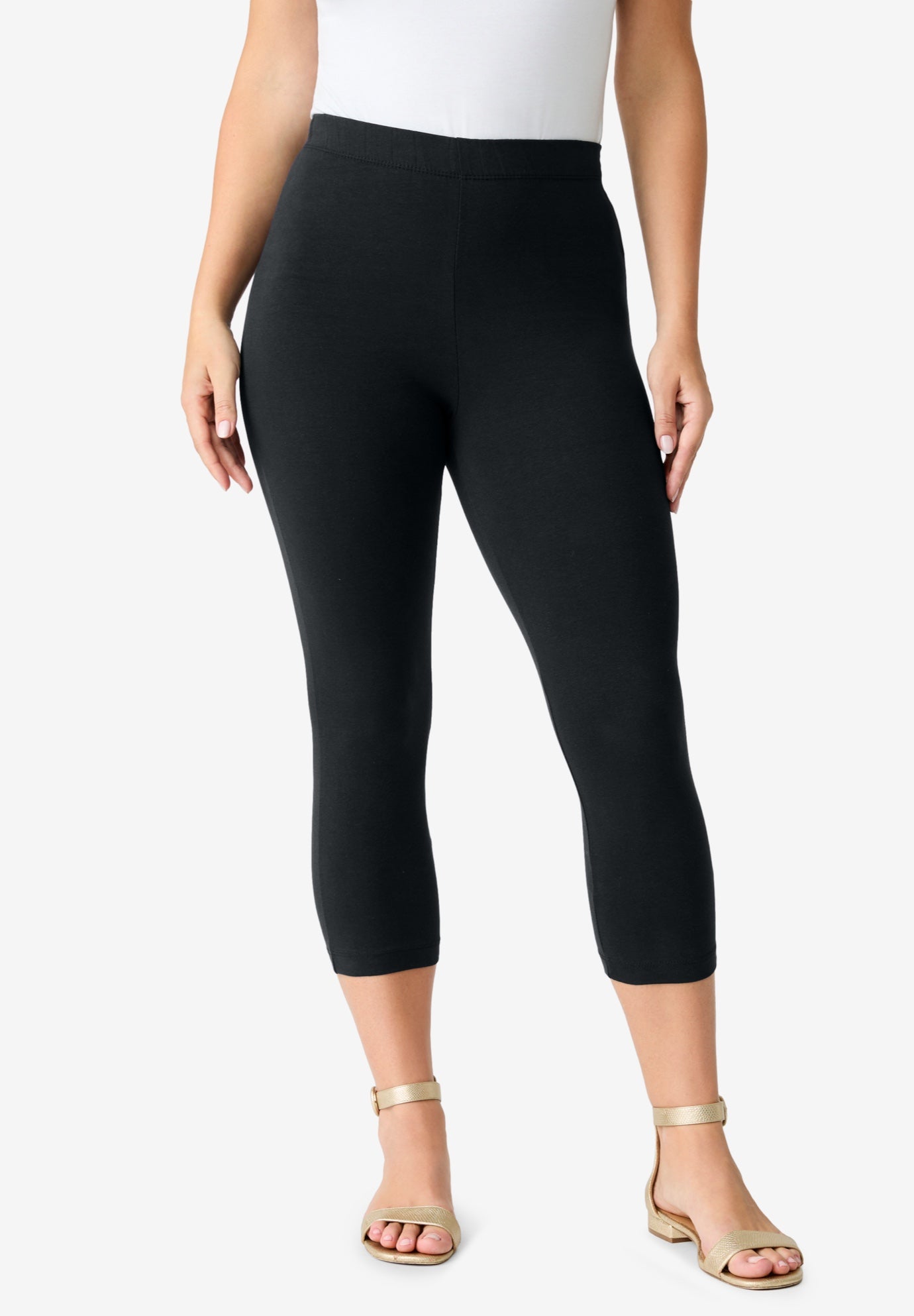 Plus Size Women's Plus Size Essential Stretch Capri Legging by Roaman's in Black (Size 18/20) Activewear Workout Yoga Pants