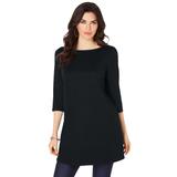 Plus Size Women's Boatneck Ultimate Tunic with Side Slits by Roaman's in Black (Size 14/16) Long Shirt