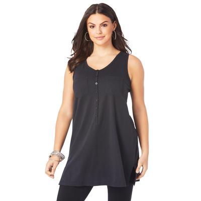 Plus Size Women's Button-Front Henley Ultimate Tun...