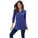 Plus Size Women's Long-Sleeve Polo Ultimate Tee by Roaman's in Ultra Blue (Size M) Shirt