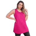 Plus Size Women's Button-Front Henley Ultimate Tunic Tank by Roaman's in Vivid Pink (Size 1X) Top 100% Cotton Sleeveless Shirt