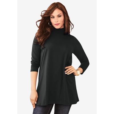 Plus Size Women's Ultimate Mockneck Tunic by Roaman's in Black (Size M) 100% Cotton Mock Turtleneck